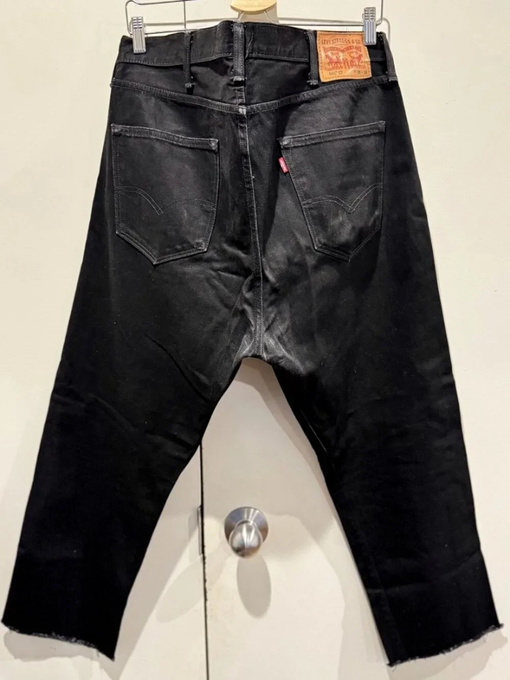 Levi’s 501 CT Black Cropped Jeans W38 L30 Raw Hem Button Fly